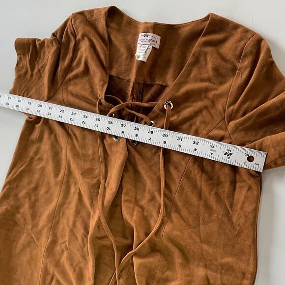 Muche et Muchette Dress Womens One Size Brown Eyelet Hem Faux Suede Boho - Picture 6 of 9